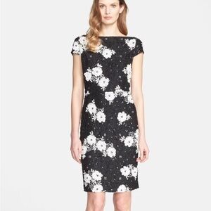 St. John Collection Floral Lace Cocktail Dress (Size 6) Beaded Black & White